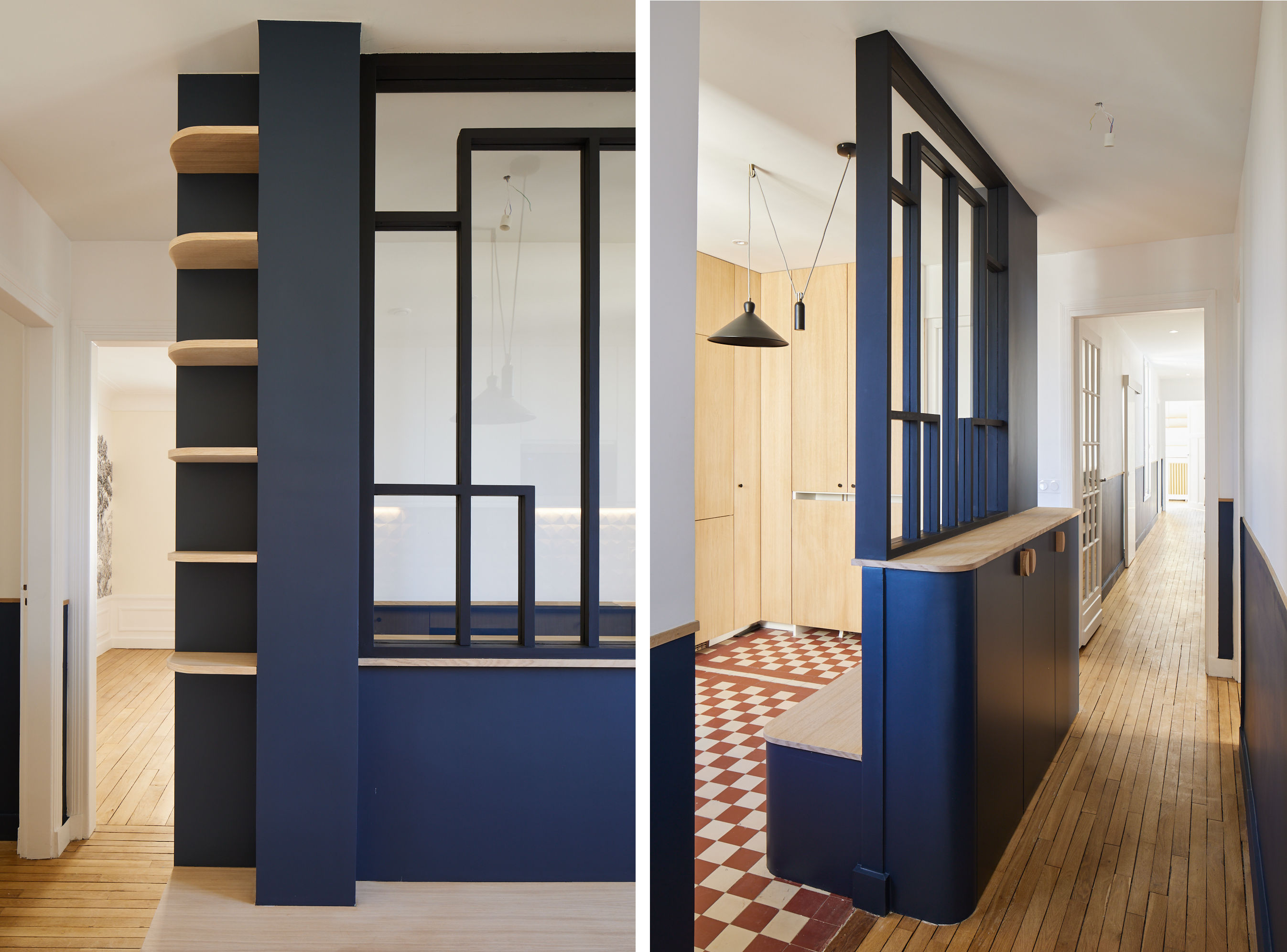 Rénovation appartement couloir cuisine et verrière sur mesure