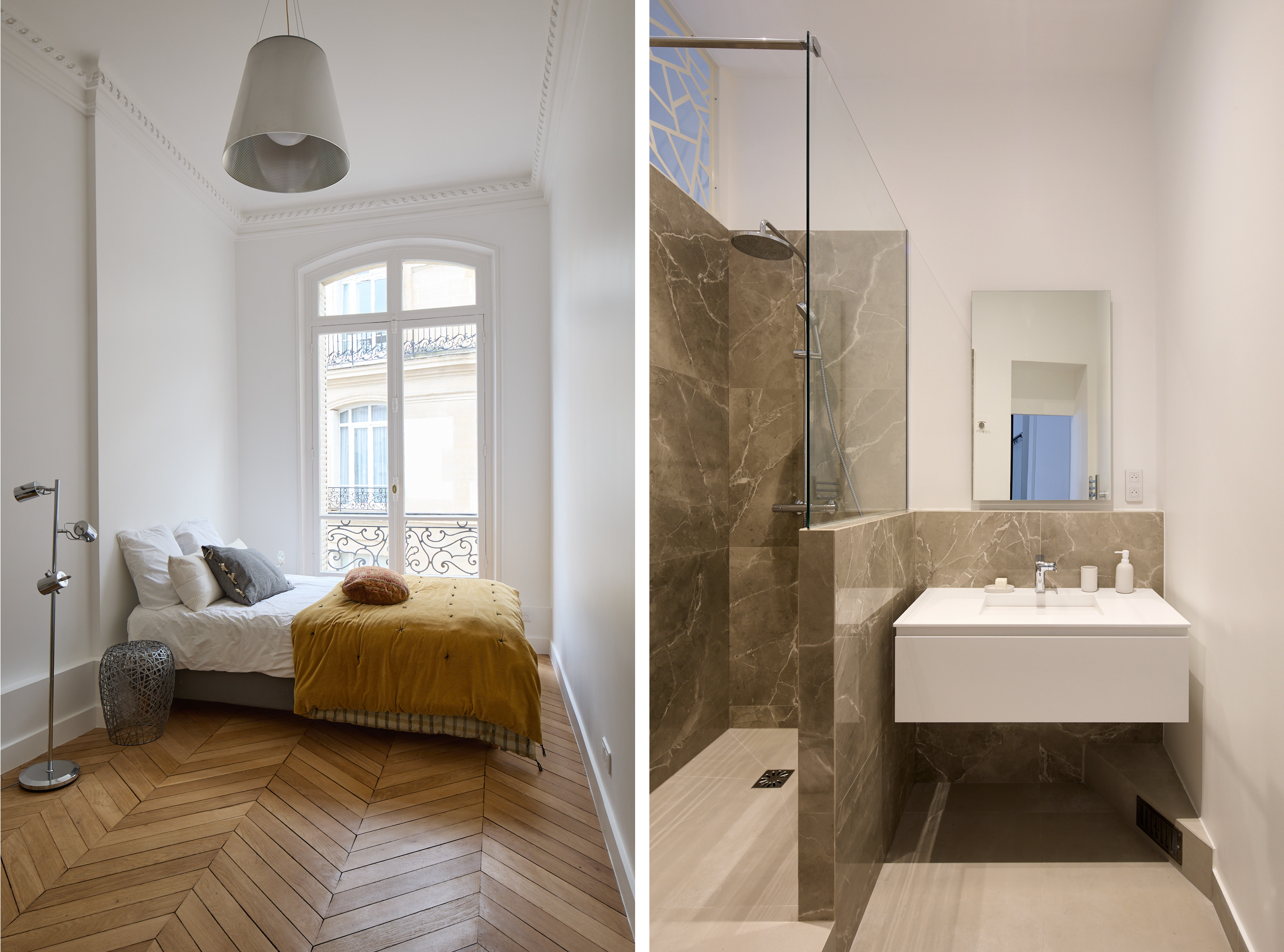 Marie et Paula architectes Rénovation appartement Paris 16 chambre et salle de bain