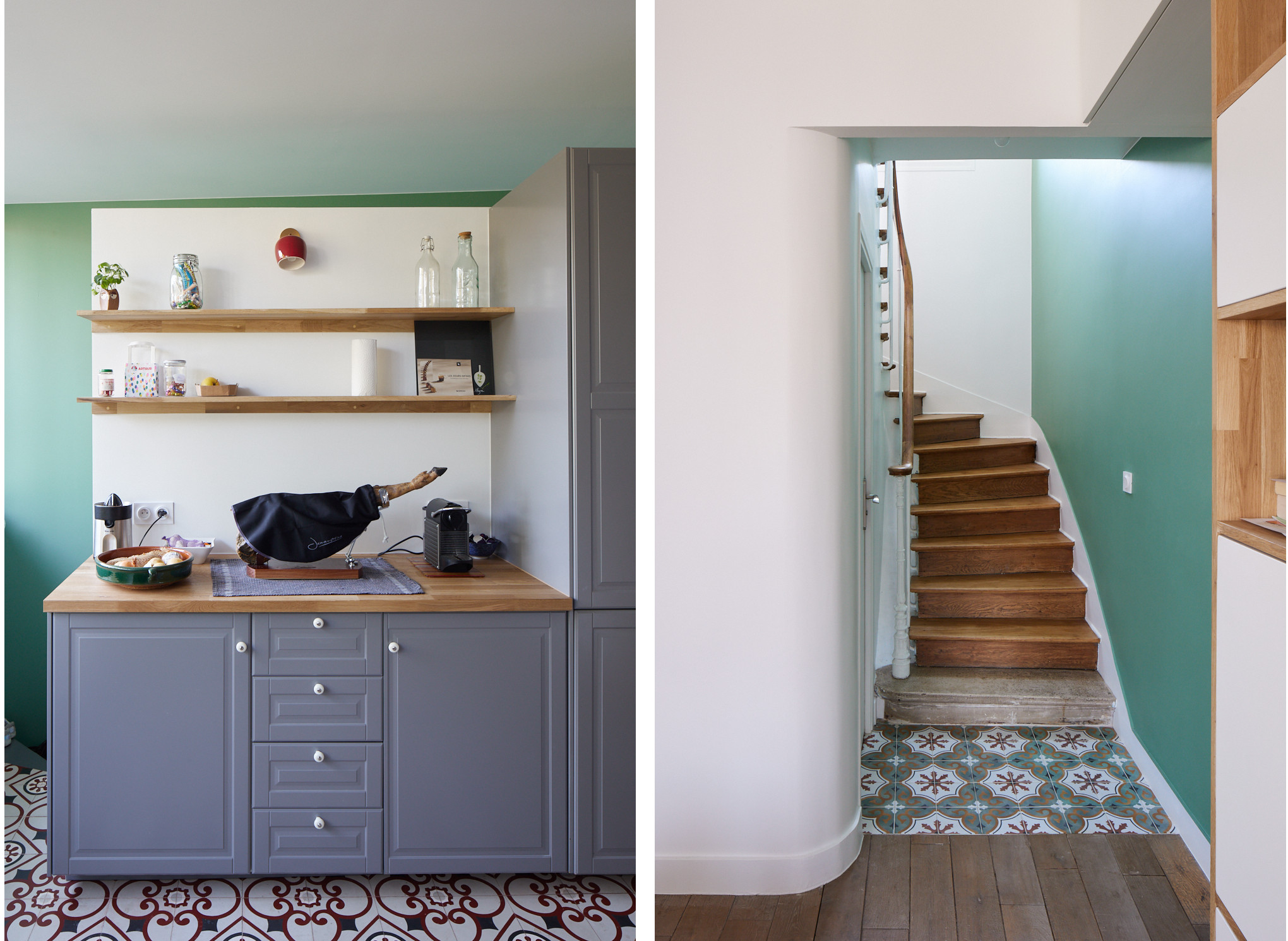 Marie et Paula architectes Renovation maison Nogent-sur-Marne cuisine et escalier